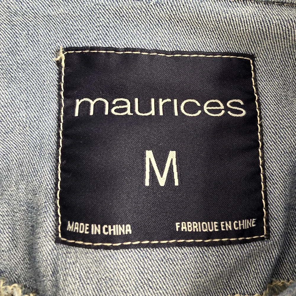 Maurices M Stretchy Crop Distressed Blue Denim Vest 2556-BE - Picture 3 of 7